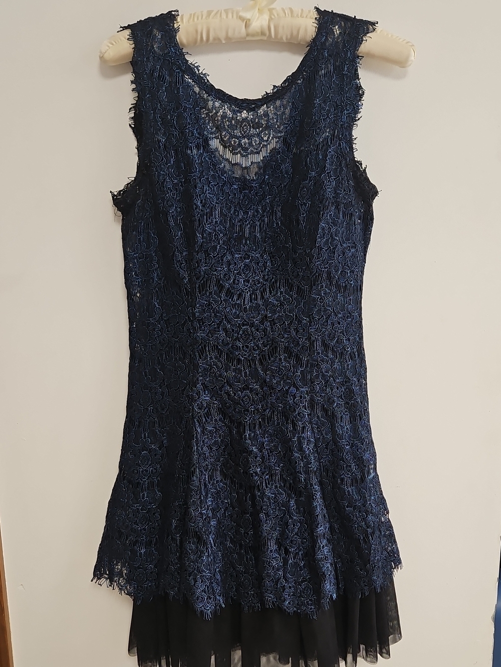 Betsy & Adam Navy Lace Sleeveless Mini Dress